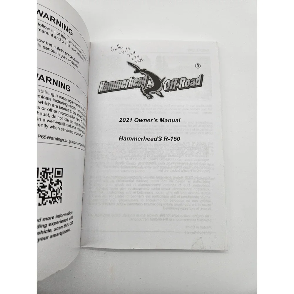 2021 Hammerhead R-150 Owner's Manual‎ for Maintenance and Safety